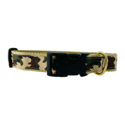 Adjustable Dog Collar - Khaki Nylon with Camo Motif