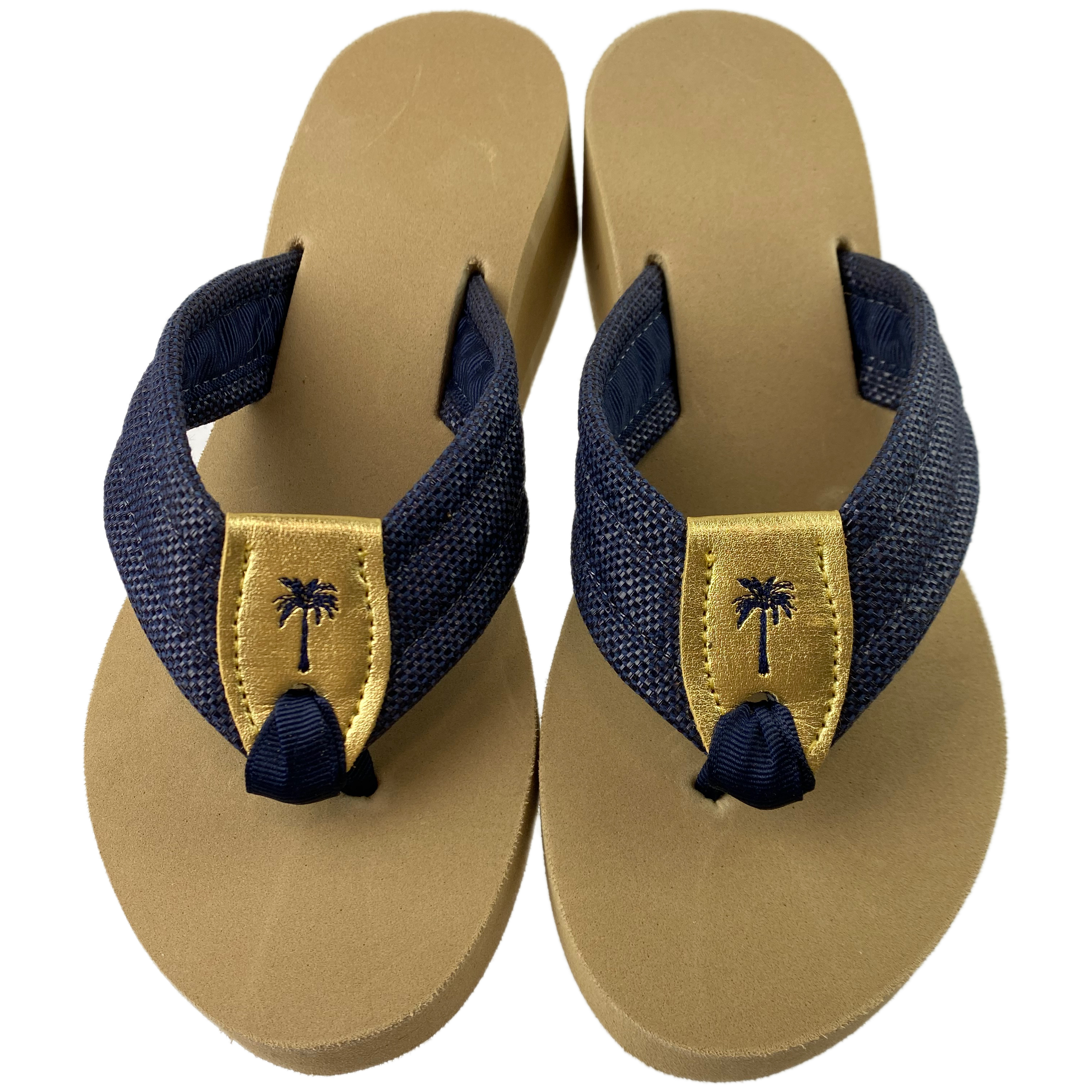 Marino Raffia Sandal with Gold Patent Peanut & Dark Navy Toe & Palm ...