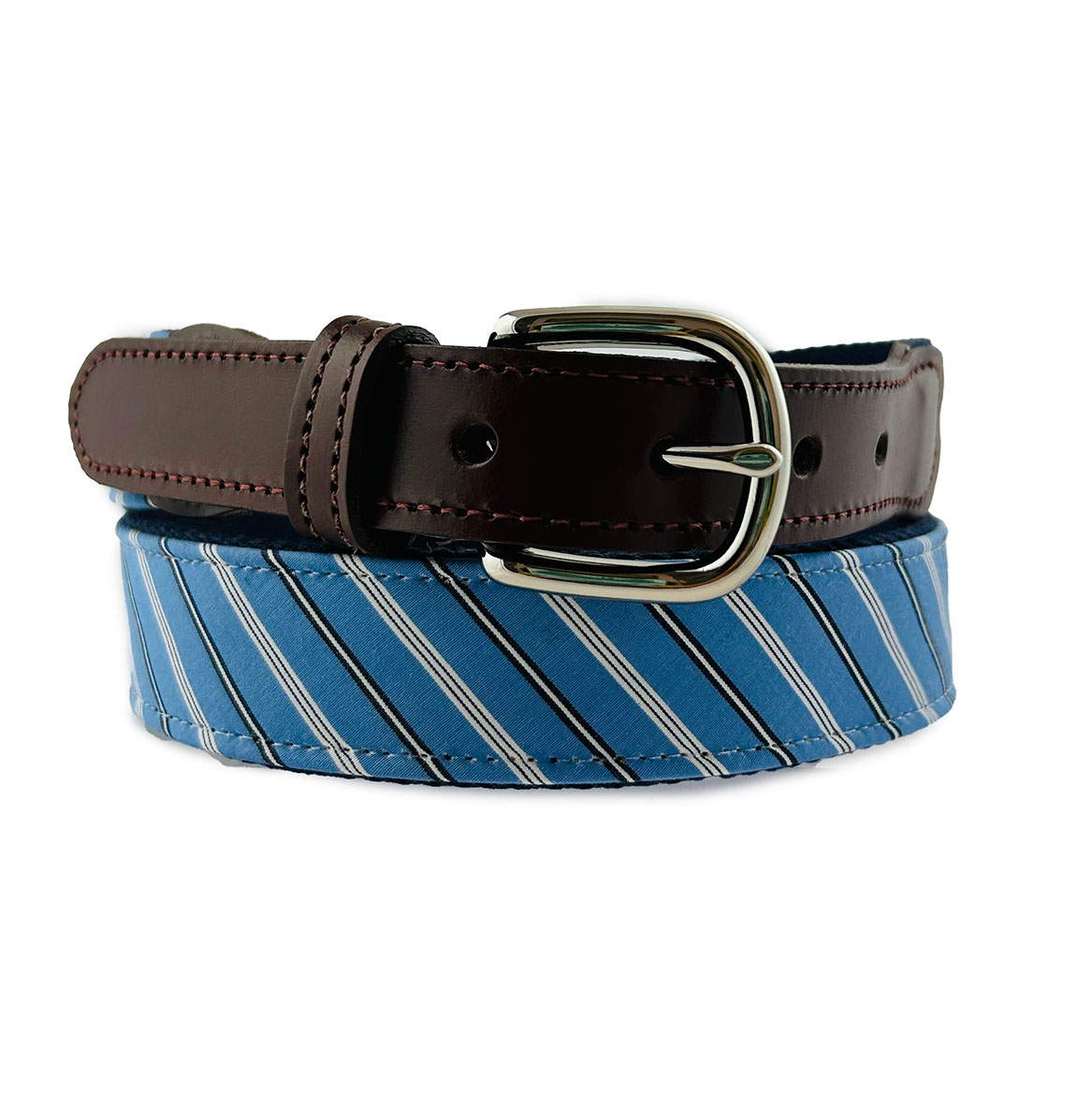 Navy Surcingle Stitch Tab Belt with Sailor Stripe: Eliza B & Leather Man Ltd