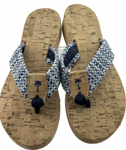 Denim Seagrass Fabric Sandals on Cork Wedge