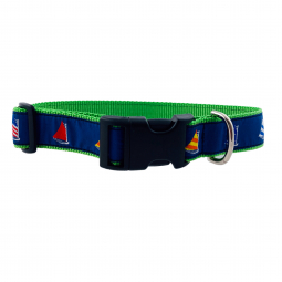Adjustable Dog Collar in Green Nylon with 231 Rainbow Fleet Motif