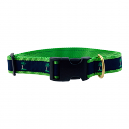 Adjustable Dog Collar in Green Nylon with Palm Tree Motif