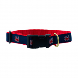 Adjustable Dog Collar in Red Nylon with Red Crab Motif