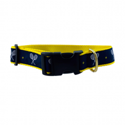 Adjustable Dog Collar in Yellow Nylon with Tennis Motif