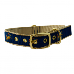 Classic Dog Collar in Khaki Nylon with Brown Crab Motif