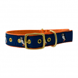 Classic Dog Collar in Orange Nylon with Puffin Motif