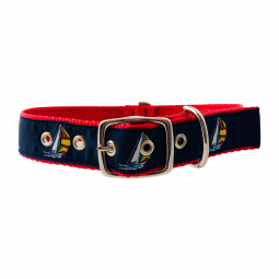 Classic Dog Collar in Red Nylon with Spinnaker Motif