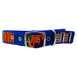 Classic Dog Collar in Royal Blue Nylon with Denim Guatemalan Motif