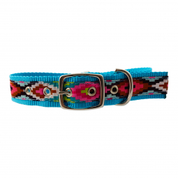 Classic Dog Collar in Turquoise Nylon with R132 Ribbon