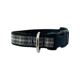 Adjustable Mini Dog Collar in Black Nylon with Black Menzies Plaid