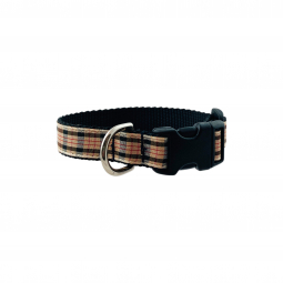 Adjustable Mini Dog Collar in Black Nylon with Preppy Plaid