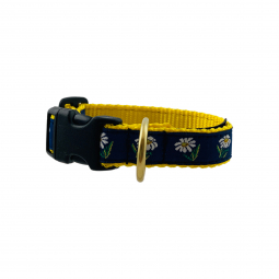 Adjustable Mini Dog Collar in Yellow Nylon with Mini Daisy Motif