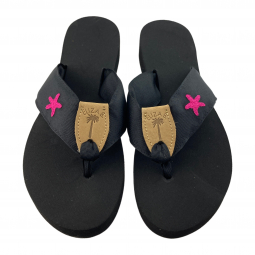 Black Ribbon Sandal with Starfish Embroidery