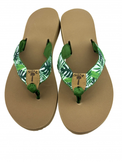 Palm Fronds 1" Ribbon Sandal with Hunter Back and Toe and Tan Eliza B