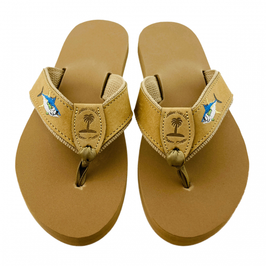 Yellow Fin Tuna Embroidered Sandal: Eliza B & Leather Man Ltd