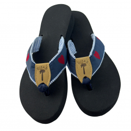 Light Blue Seersucker and Red Hearts Motif Sandal