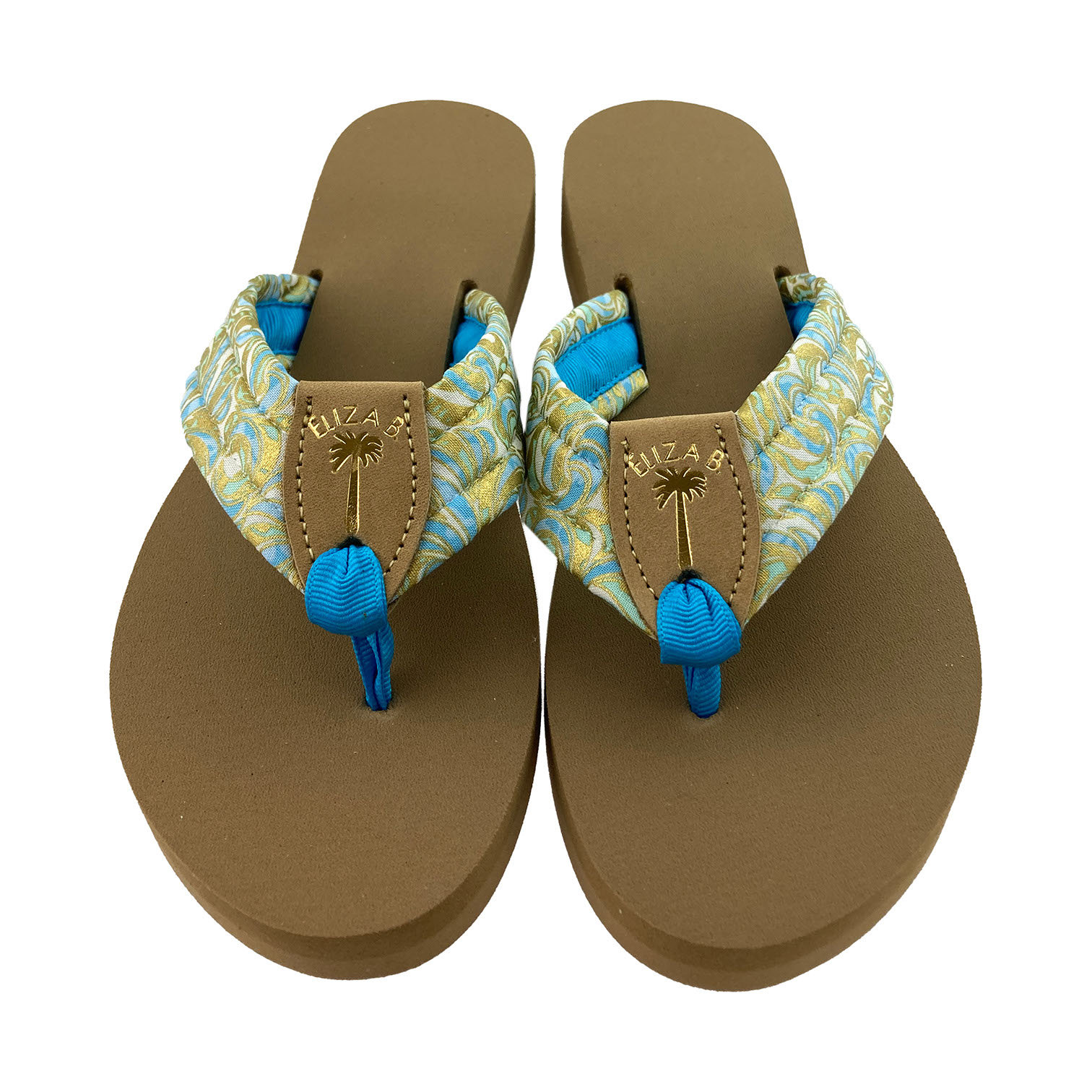 Sea Scrolls Fabric Sandal with Turquoise Toe and Gold Stamp: Eliza B ...