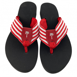Red Striped Ribbon Sandal with Red Patent Peanut & White Palm