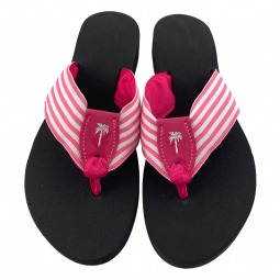 Hot Pink Striped Ribbon Sandal with Hot Pink Patent Peanut & White Palm