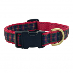 Adjustable Mini Dog Collar in Red Nylon with Cameron Plaid