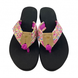 Azelea Scrolls Fabric Sandal with Wildberry Toe & Gold Stamp