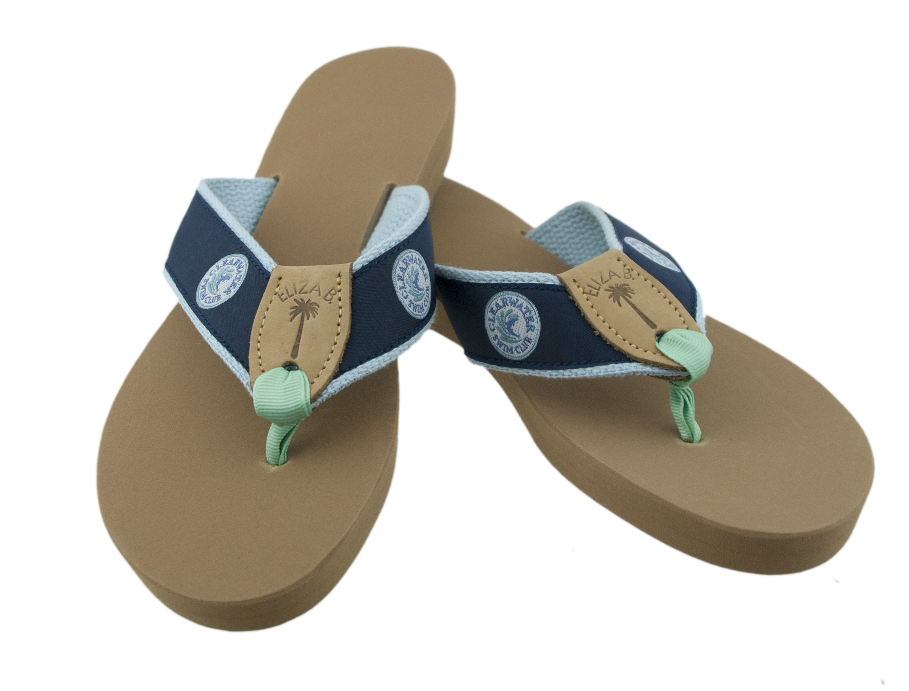 Clearwater Swim Club Ladies Sandal on Lt BLue Cotton with Mint toe and ...