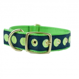 Classic Dog Collar in Green Nylon with Tennis Ball Motif